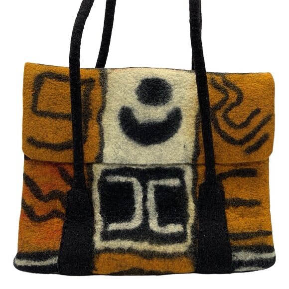 Handmade Felt Wool Boho Bag Purse Southwestern Double Strap By Tumar RARE - Picture 7 of 9